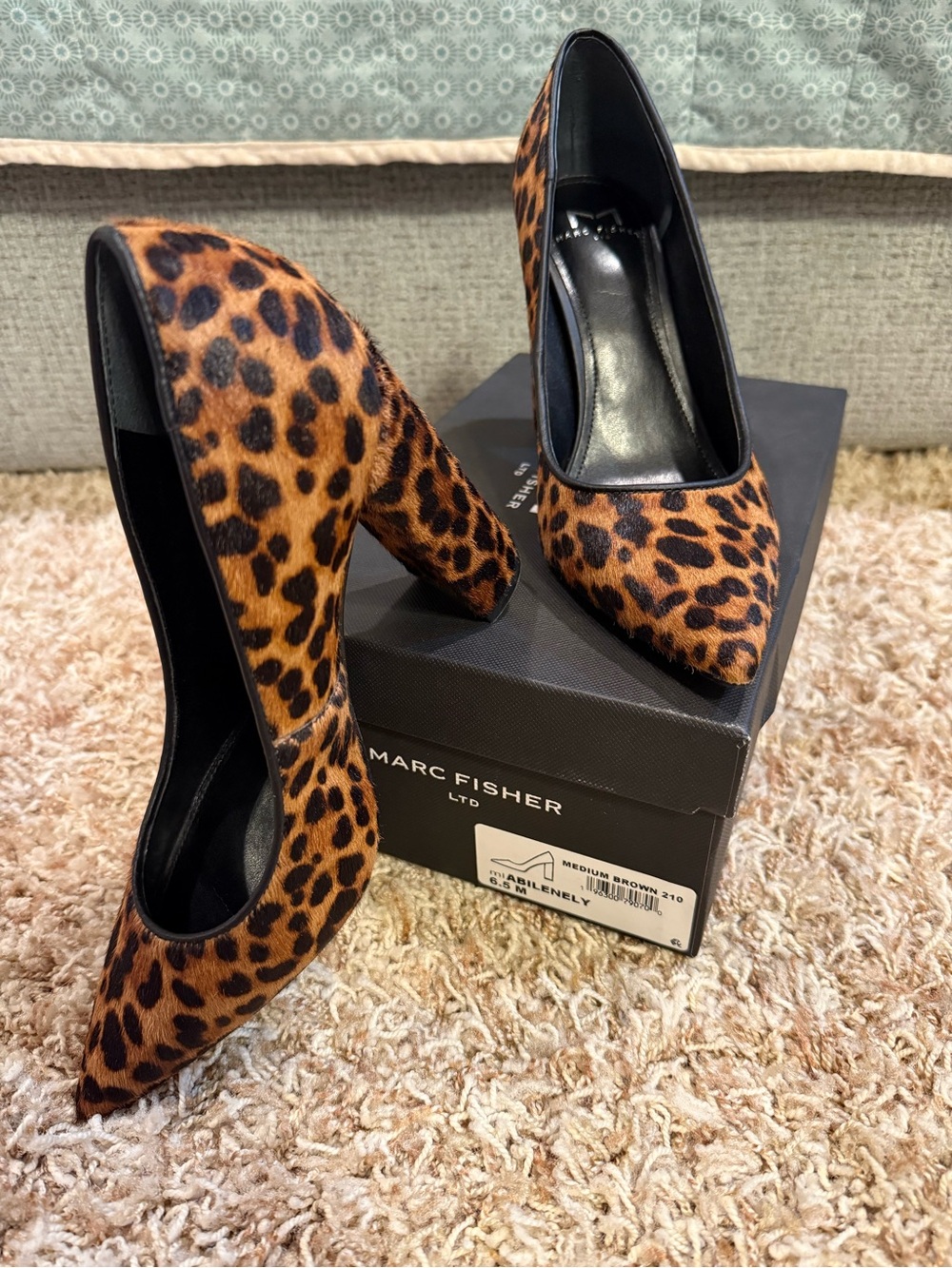 Marc Fisher Leopard Print Pointed Block Heel Pumps - Brown/Black